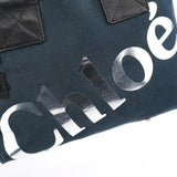Chloé Navy Canvas Silver Logo Tote Bag