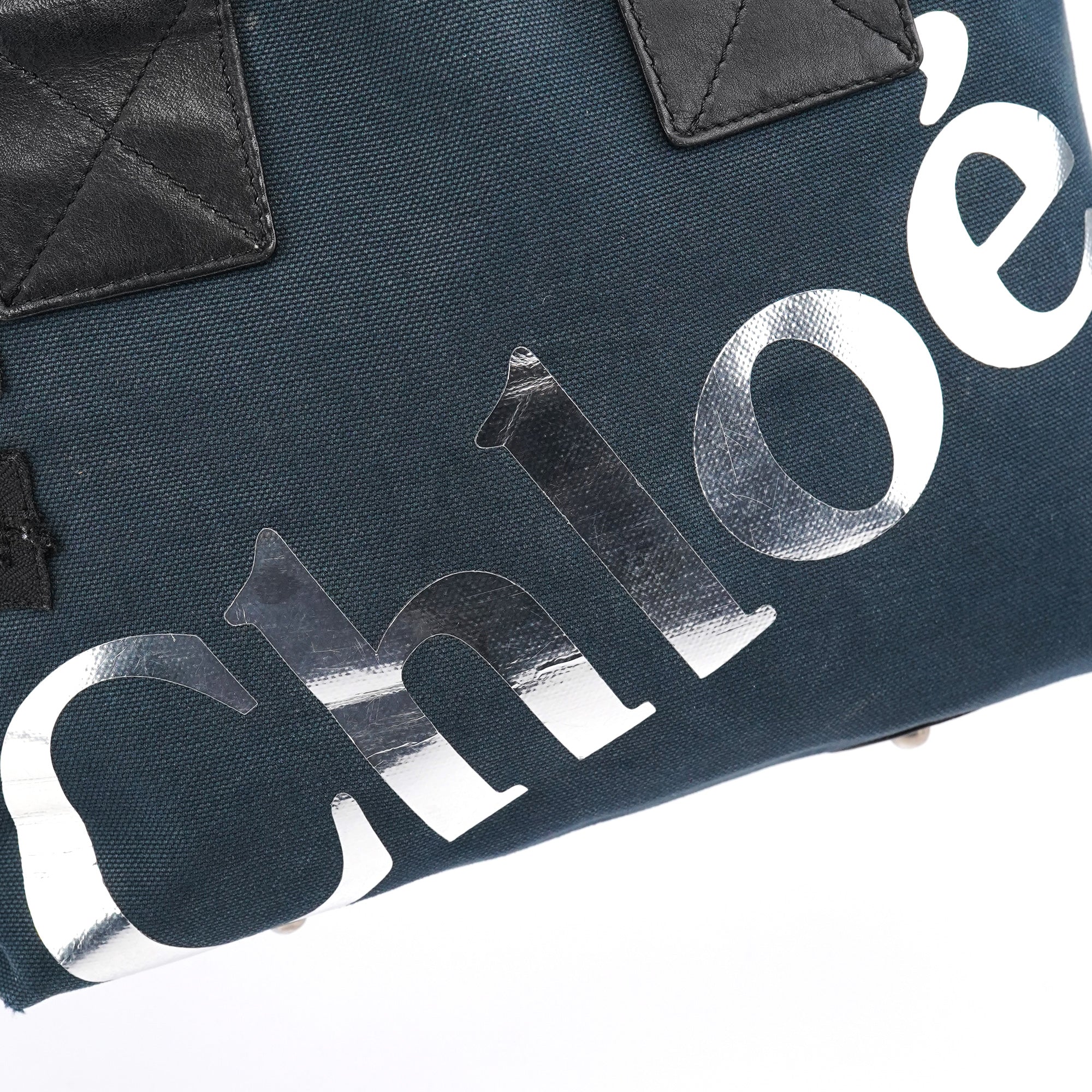 Chloé Navy Canvas Silver Logo Tote Bag