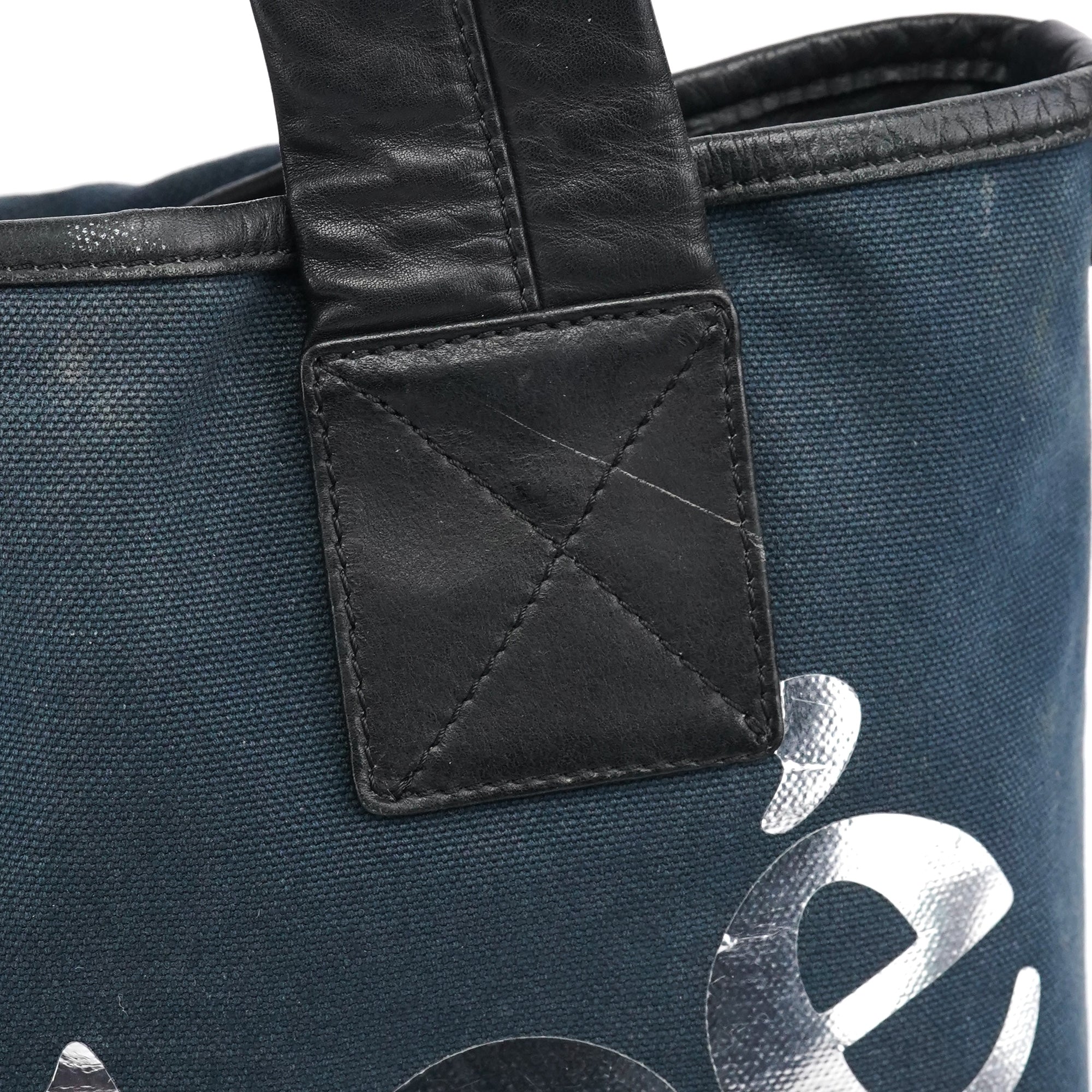 Chloé Navy Canvas Silver Logo Tote Bag
