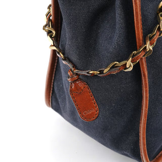 Chloe Navy Denim Logo Tote Bag