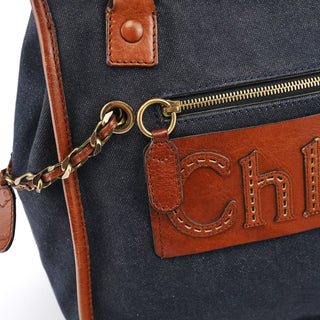 Chloe Navy Denim Logo Tote Bag