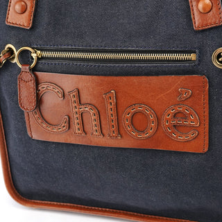 Chloe Navy Denim Logo Tote Bag
