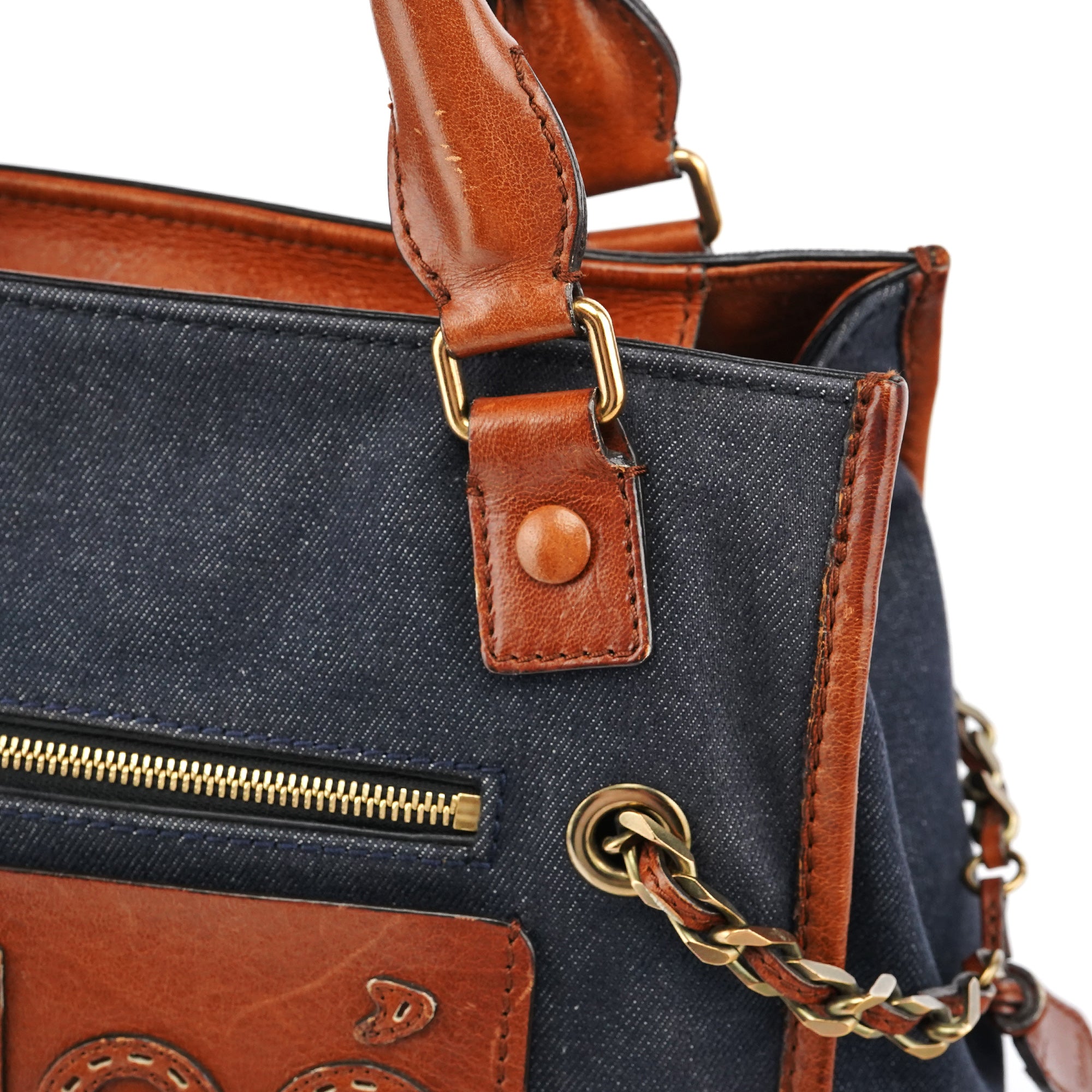 Chloé Sac cabas logo en denim bleu marine