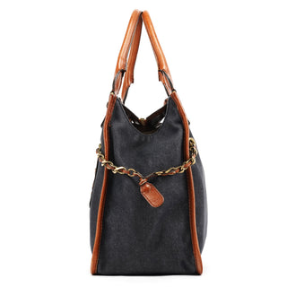 Chloe Navy Denim Logo Tote Bag