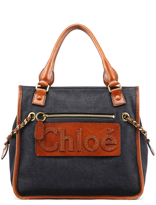 Chloe Navy Denim Logo Tote Bag