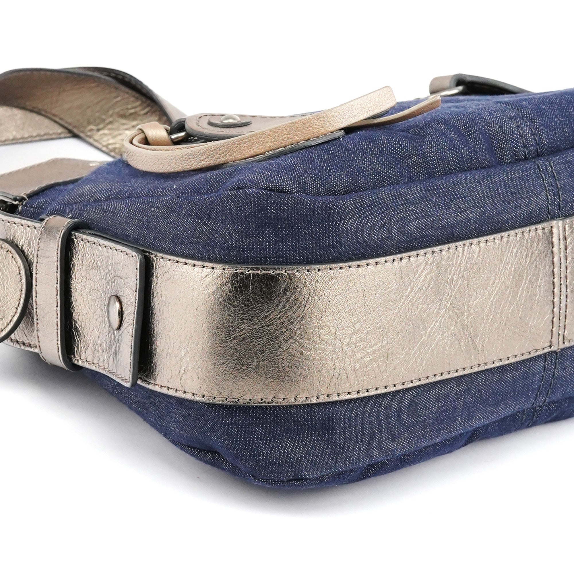 Chloé Navy Denim Silver Leather Logo Tote Bag