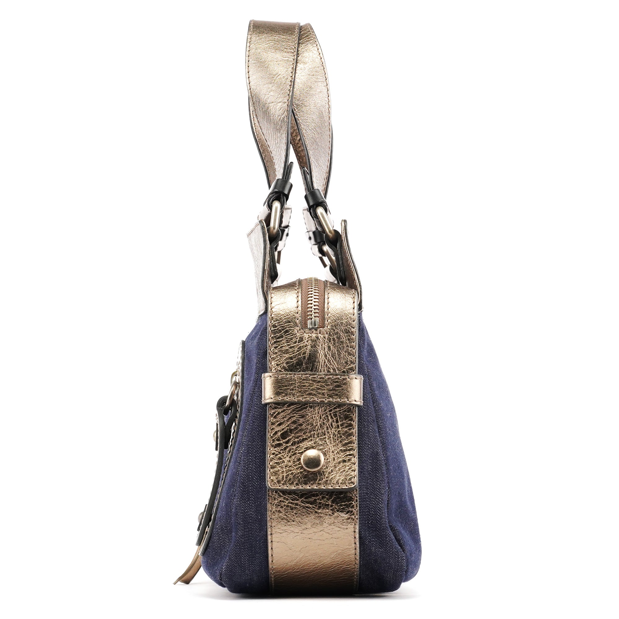 Chloé Navy Denim Silver Leather Logo Tote Bag