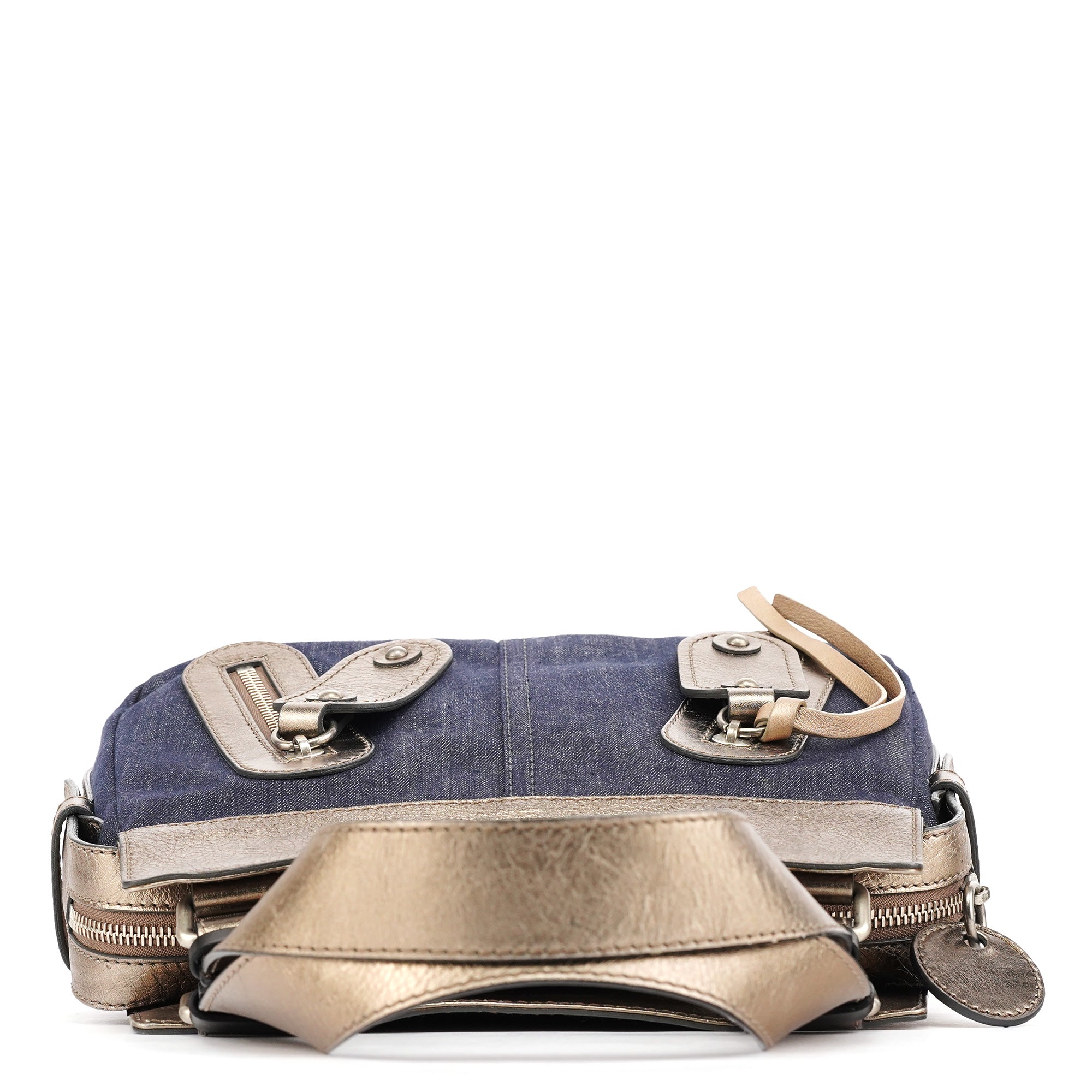 Chloé Navy Denim Silver Leather Logo Tote Bag