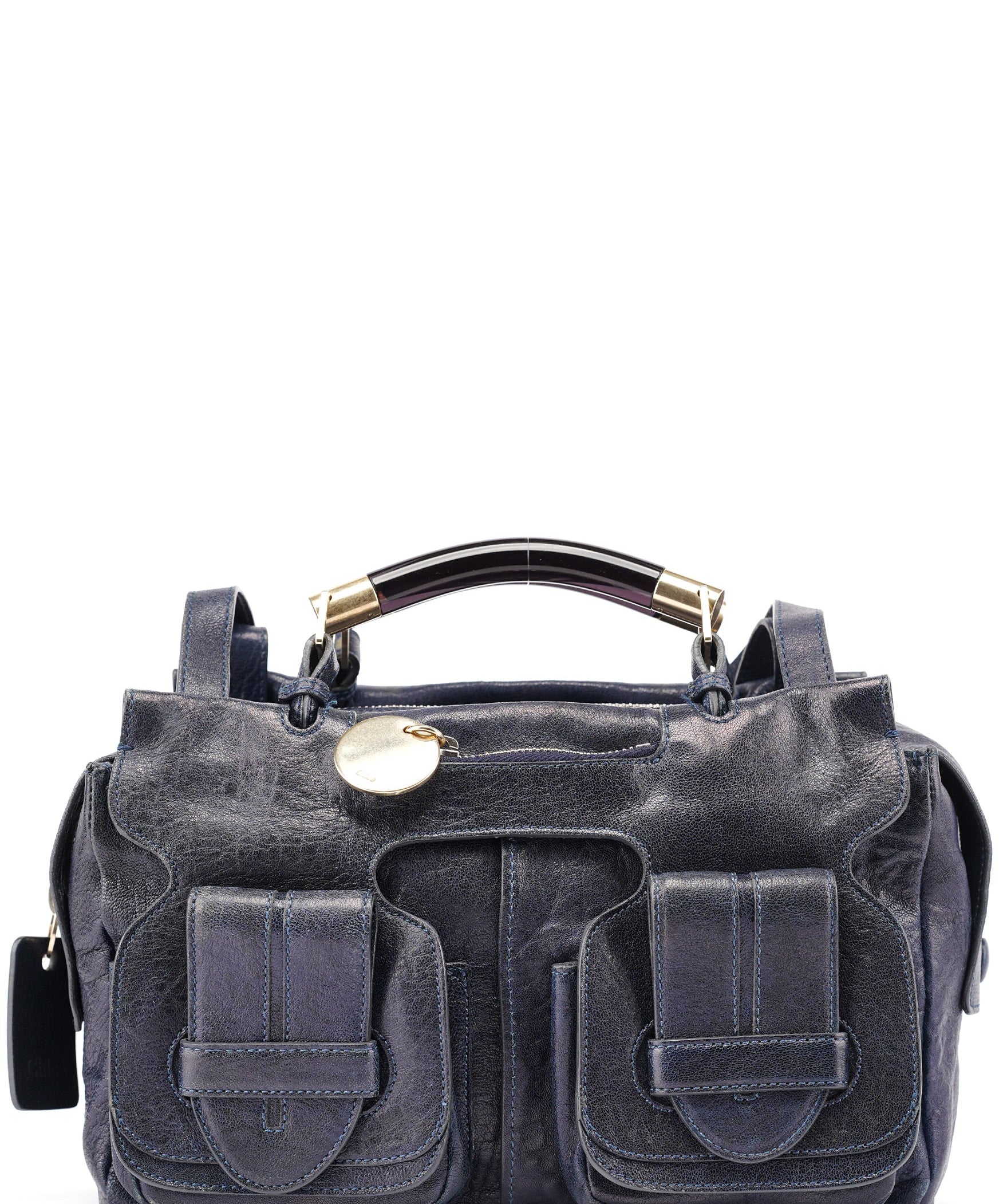 Chloé Navy Lambskin 2-Way Tote Bag
