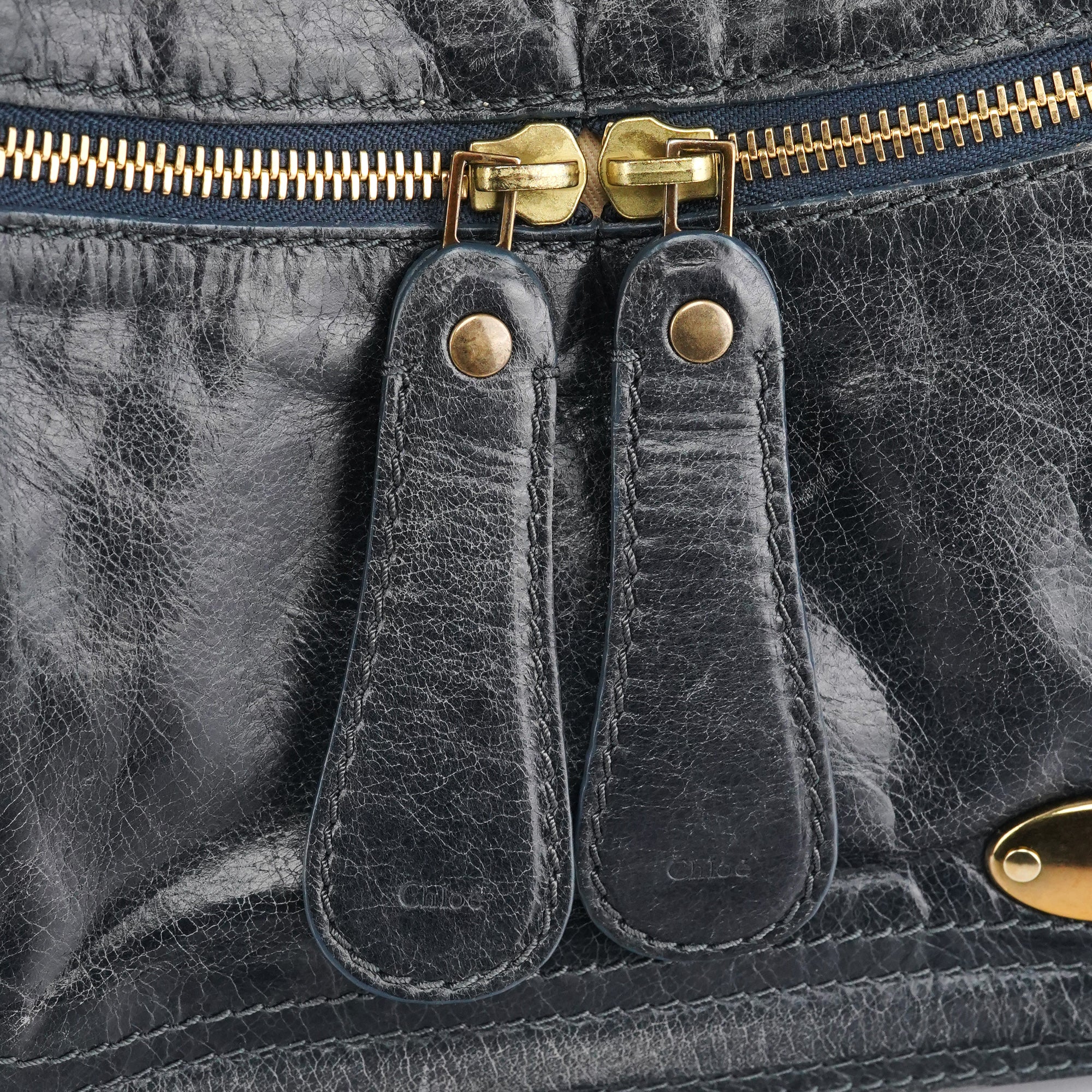 Chloe Navy Leather Bay Shoulder Bag