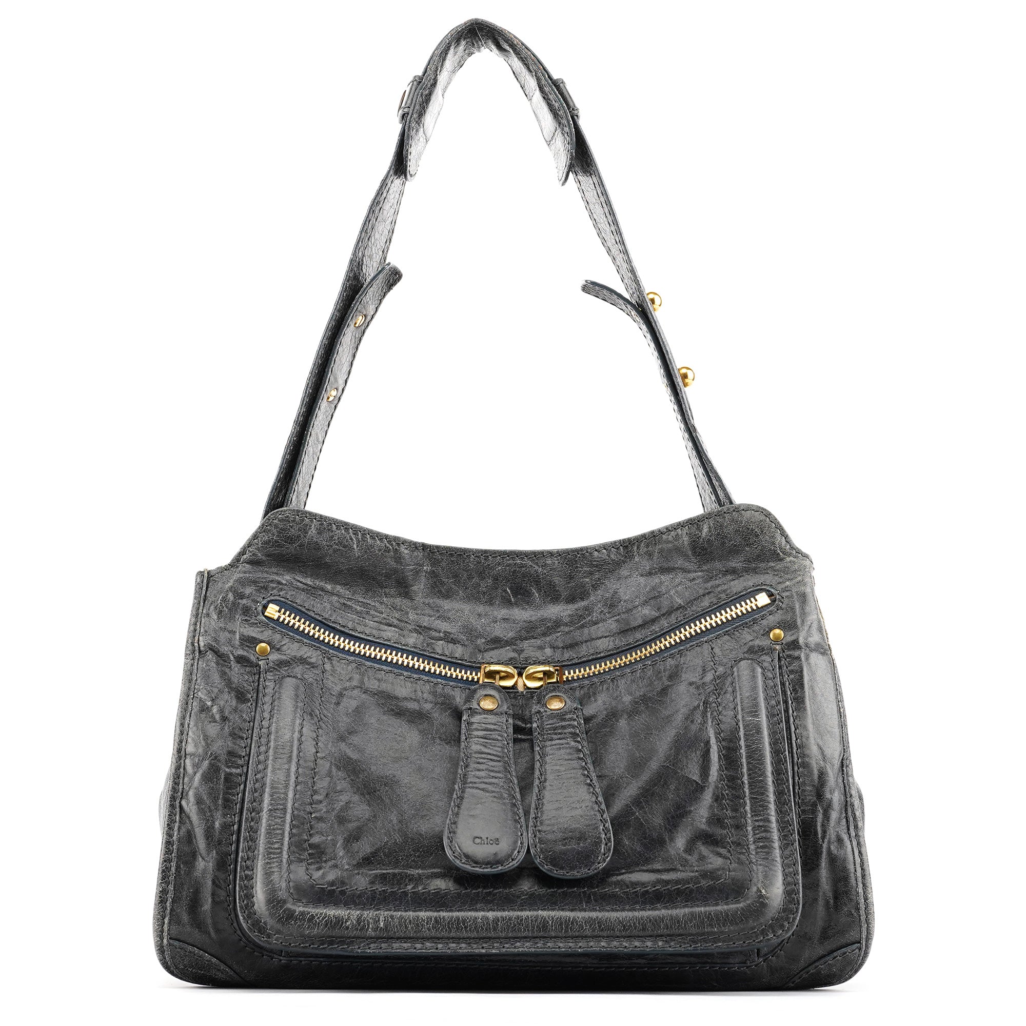 Chloe Navy Leather Bay Shoulder Bag
