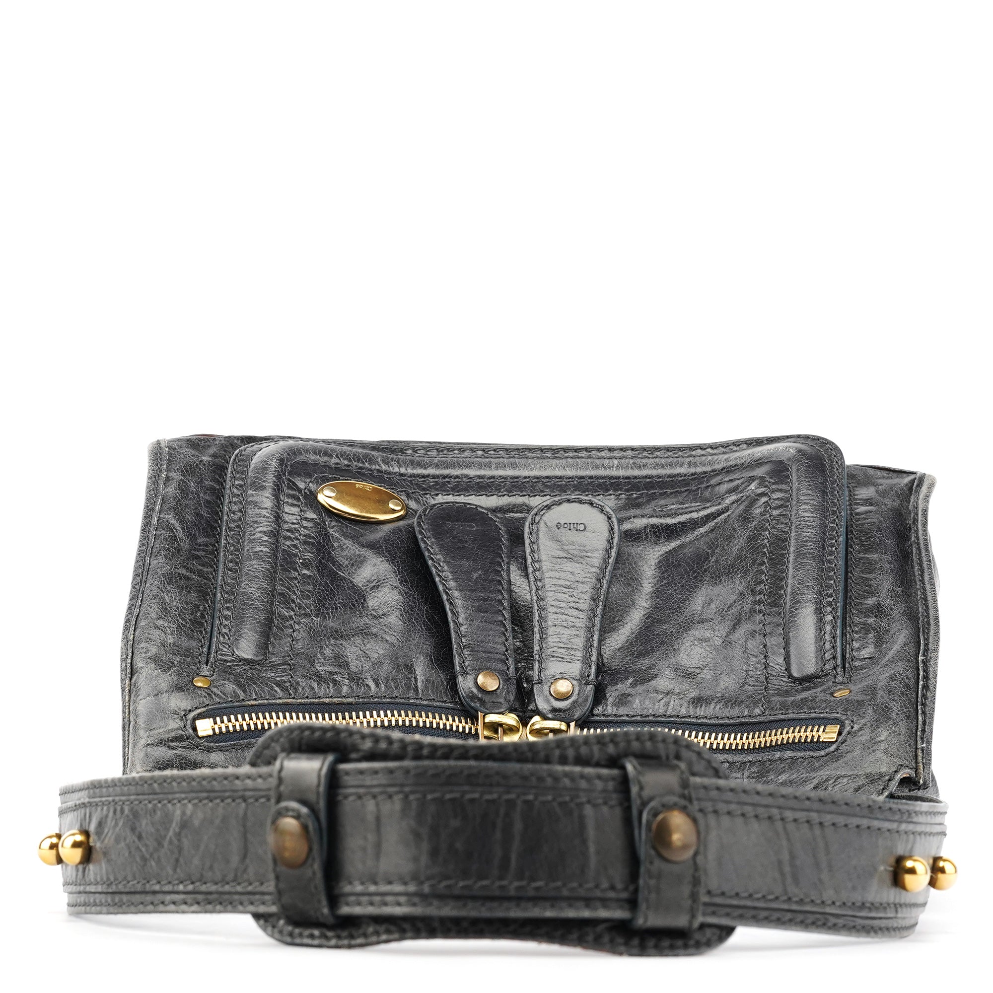 Chloe Navy Leather Bay Shoulder Bag