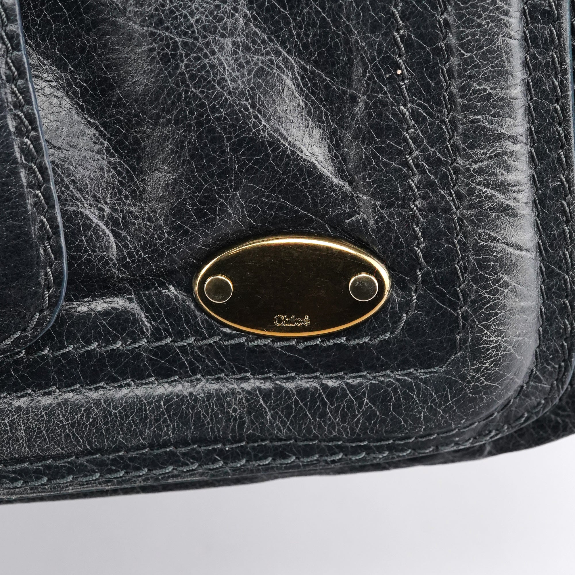 Chloe Navy Leather Bay Shoulder Bag