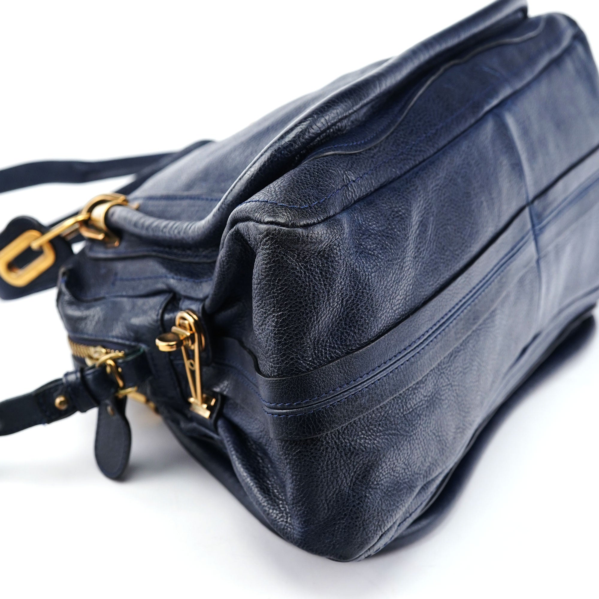 Chloé Sac bandoulière deux portés Paraty en cuir bleu marine