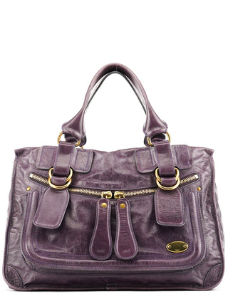 Chloe Purple Leather Bay Tote Bag
