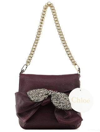 Chloe Purple Leather Bow Chain Shoulder Bag