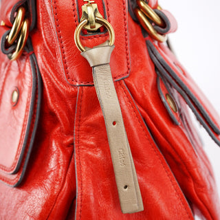Chloe Red Leather Bay Tote Bag