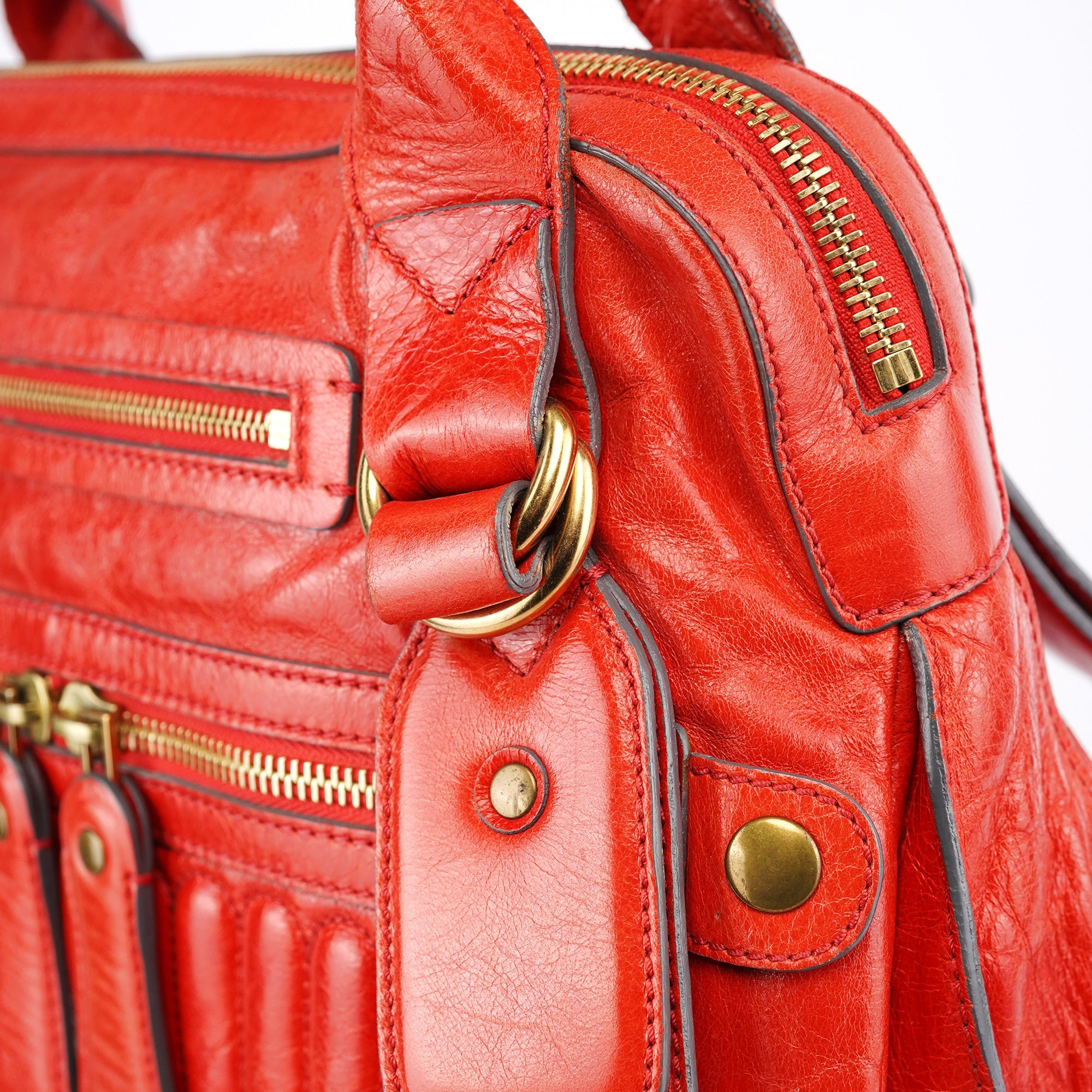 Chloe Red Leather Bay Tote Bag