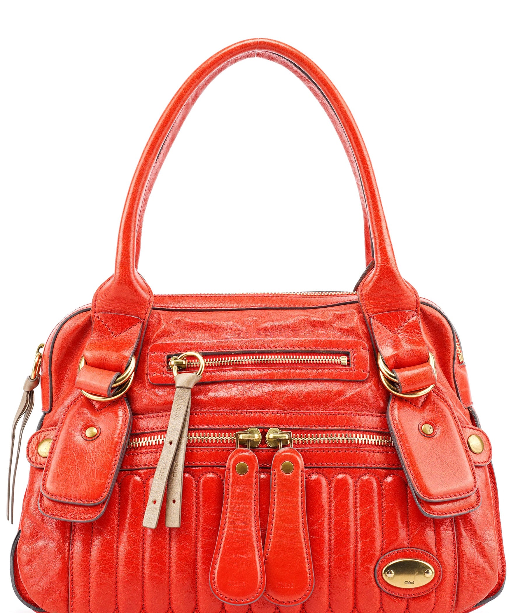 Chloe Red Leather Bay Tote Bag