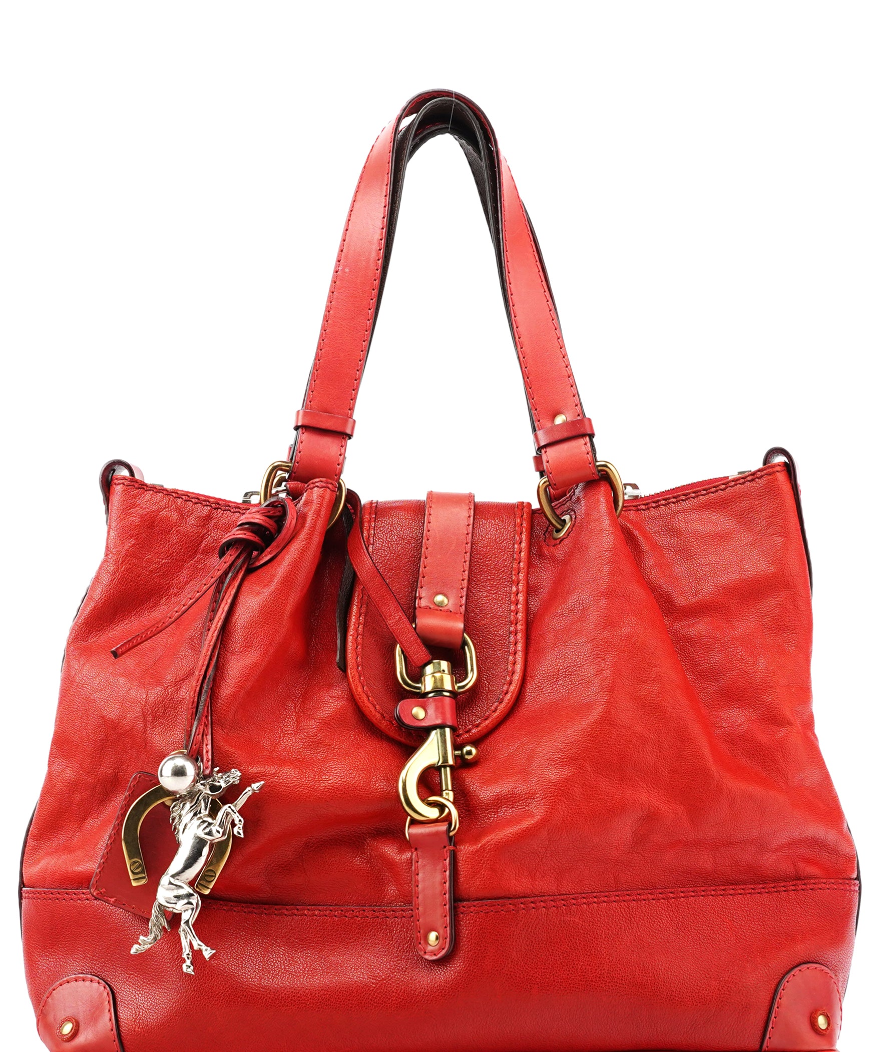 Chloé Red Leather Kerala Horse Charm Tote Bag