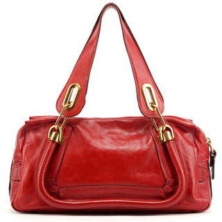 Chloé Red Leather Paraty Tote Bag