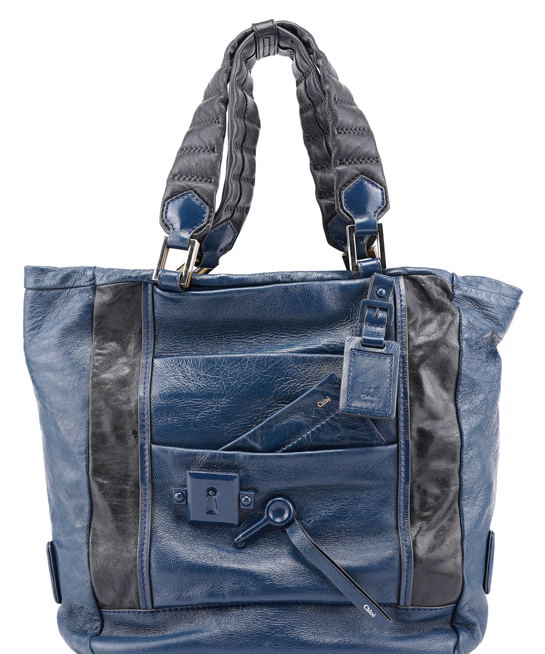 Chloé Royal Blue Leather Neo Paddington Tote Bag