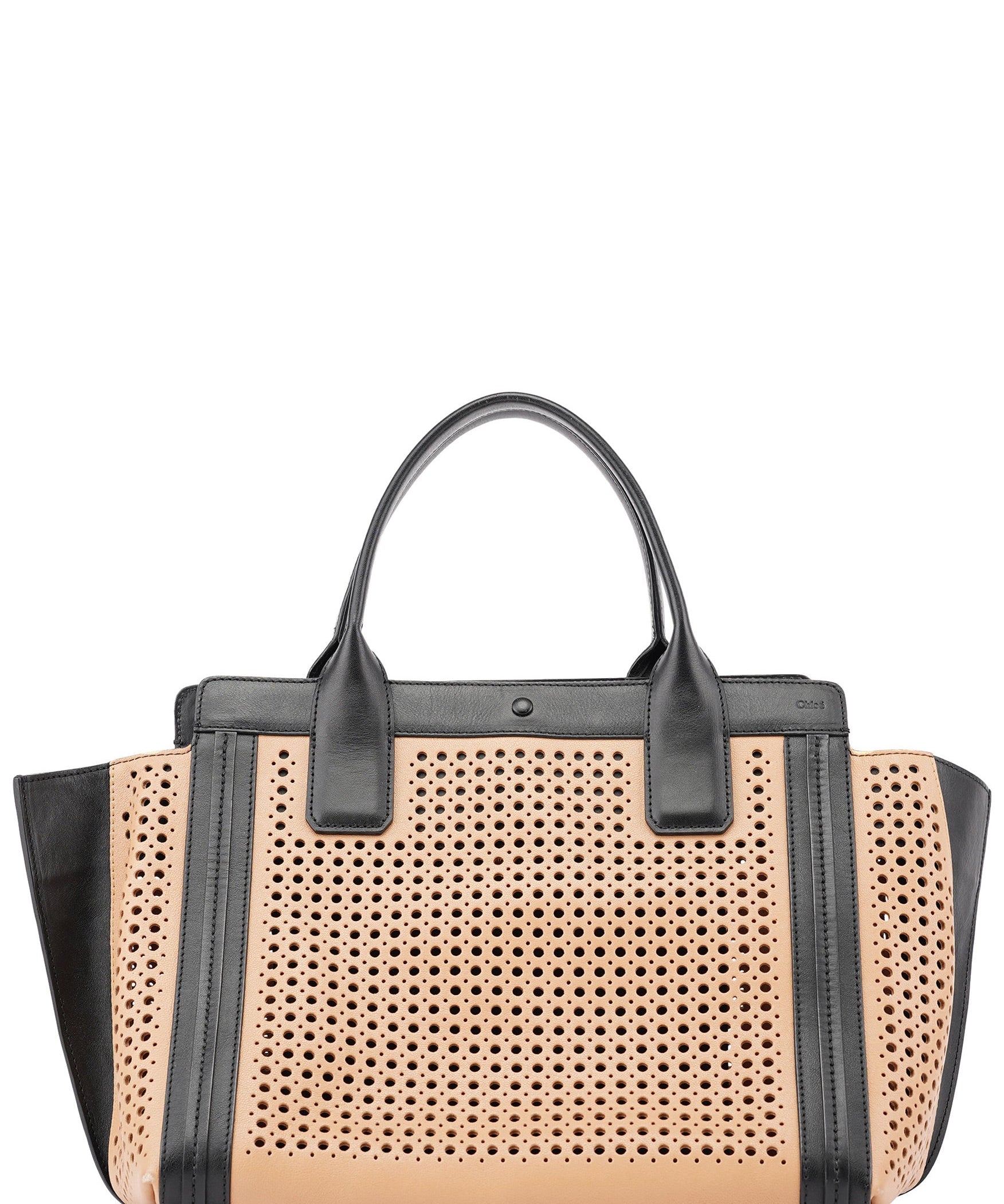 Chloé Soft Pink Black Perforated Leather Tote Bag
