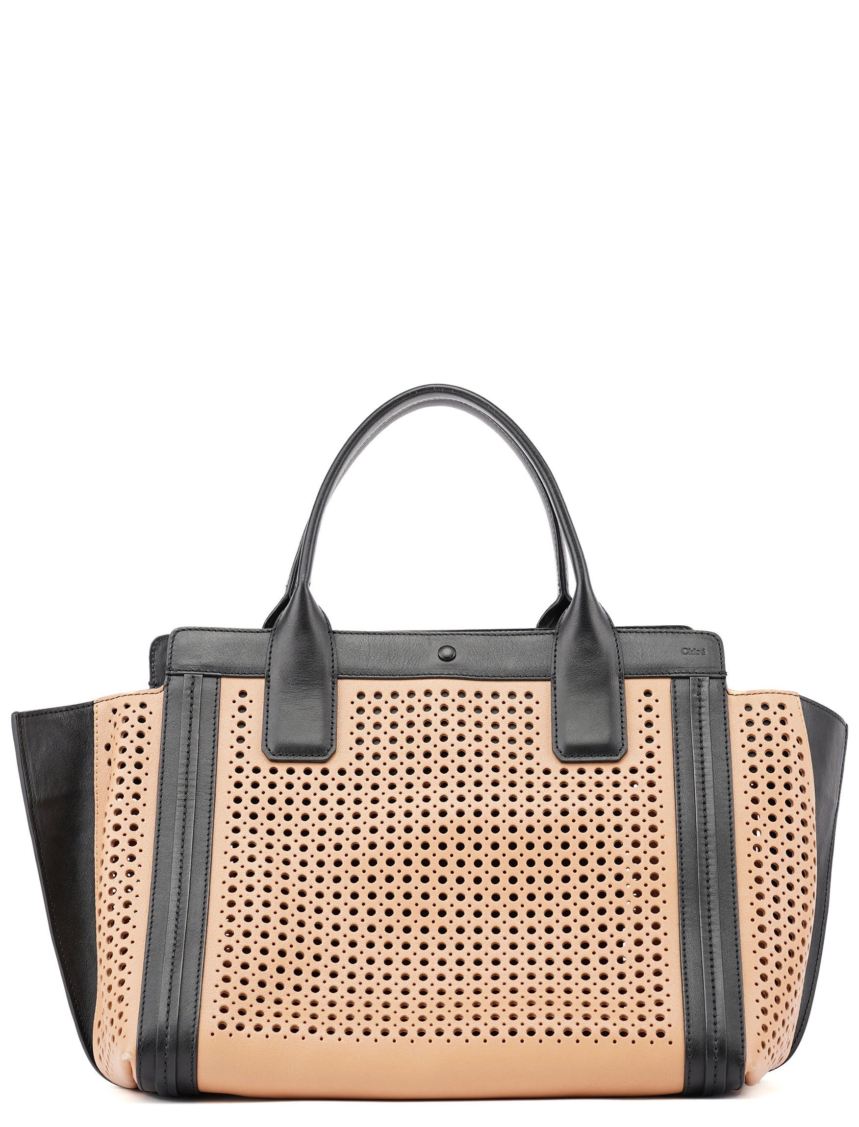 Chloé Soft Pink Black Perforated Leather Tote Bag