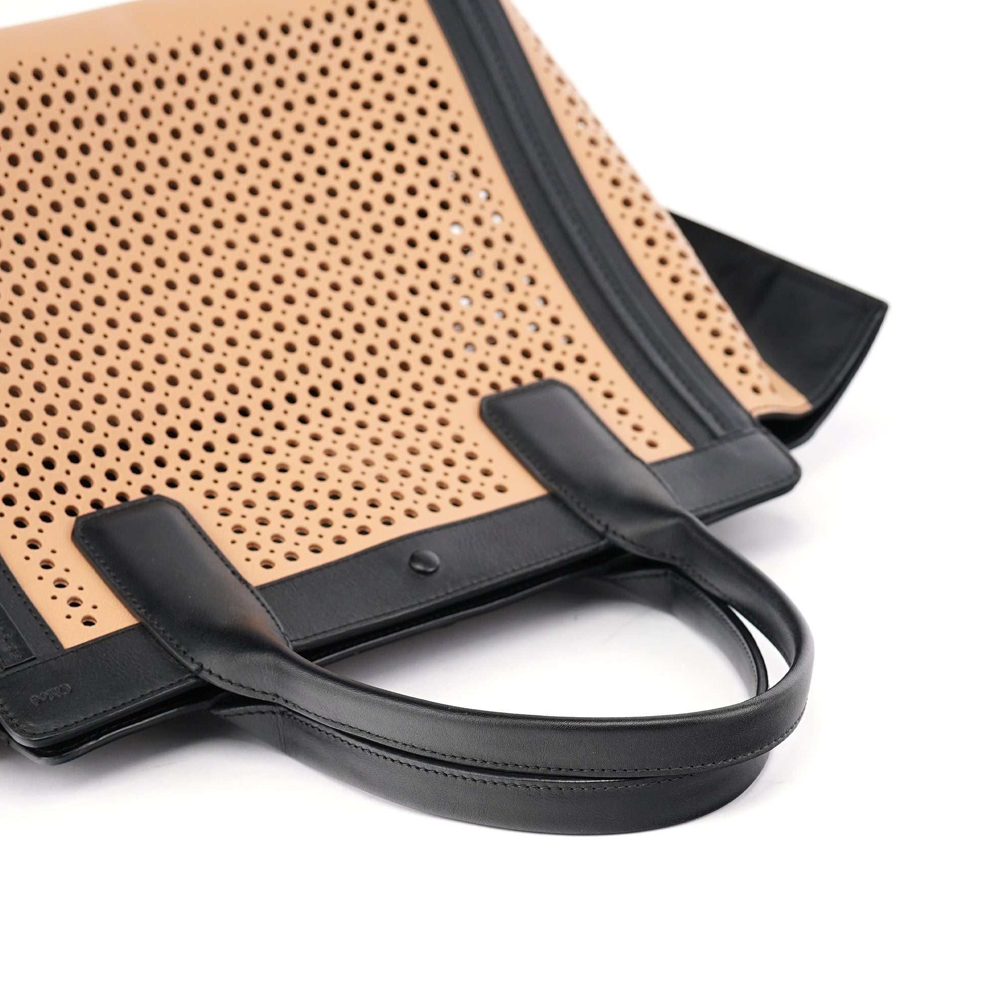 Chloé Soft Pink Black Perforated Leather Tote Bag