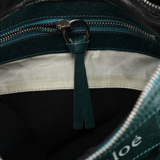 Chloé Turquoise Crinkled Leather Knot Handle Shoulder Bag