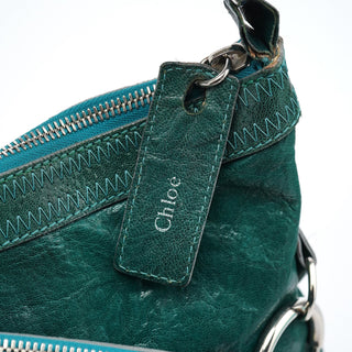 Chloé Turquoise Crinkled Leather Knot Handle Shoulder Bag