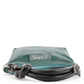 Chloé Turquoise Crinkled Leather Knot Handle Shoulder Bag