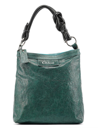 Chloé Turquoise Crinkled Leather Knot Handle Shoulder Bag