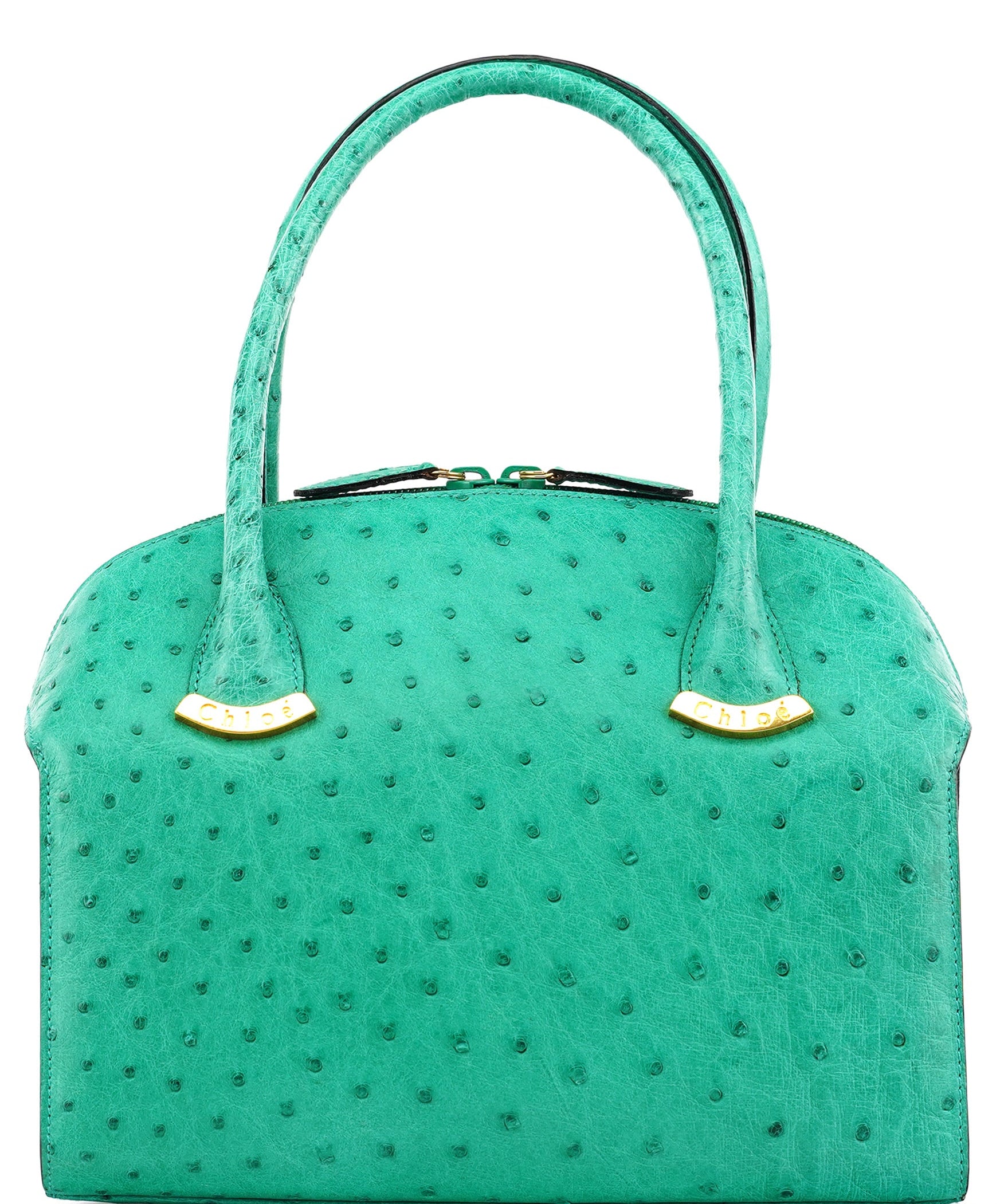Chloe Turquoise Ostrich Leather Bowling Bag