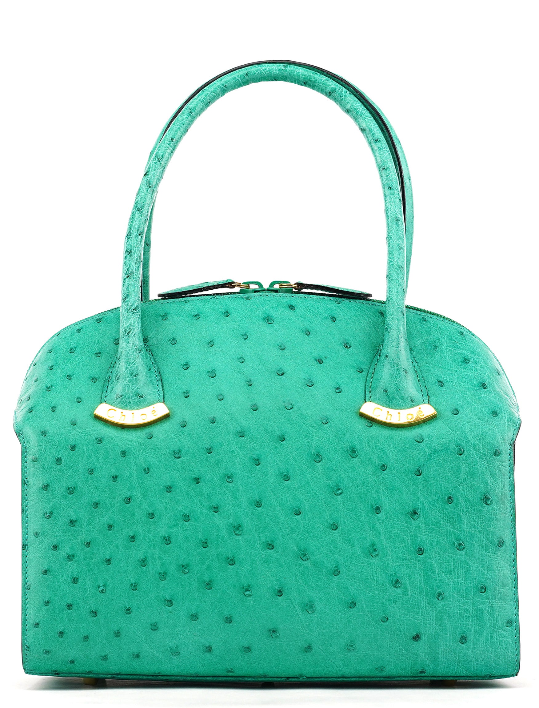 Chloe Turquoise Ostrich Leather Bowling Bag