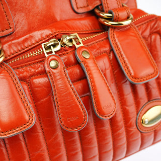 Chloe Vibrant Orange Leather Bay Tote Bag