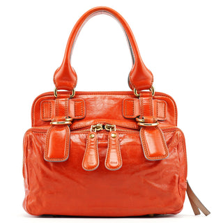 Chloe Vibrant Orange Leather Bay Tote Bag