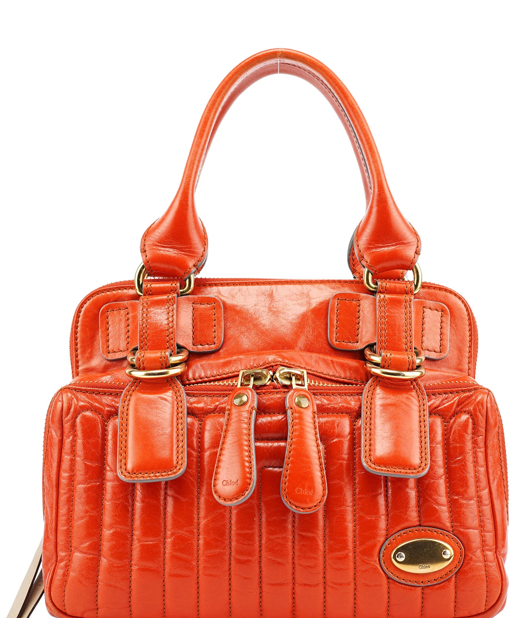 Chloe Vibrant Orange Leather Bay Tote Bag
