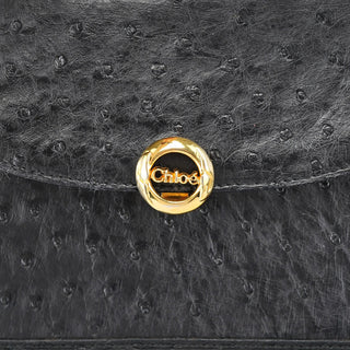 Chloé Vintage Black Ostrich Leather Handbag