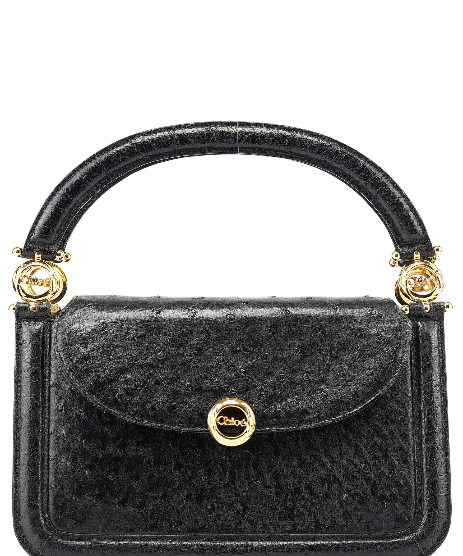Chloé Vintage Black Ostrich Leather Handbag