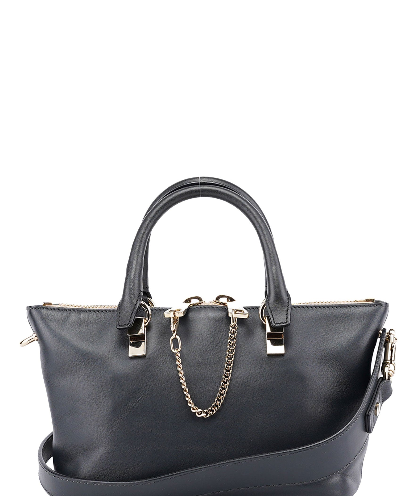 Chloé White Black Calfskin Baylee 2-Way Tote Bag