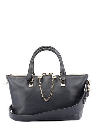 Chloé White Black Calfskin Baylee 2-Way Tote Bag