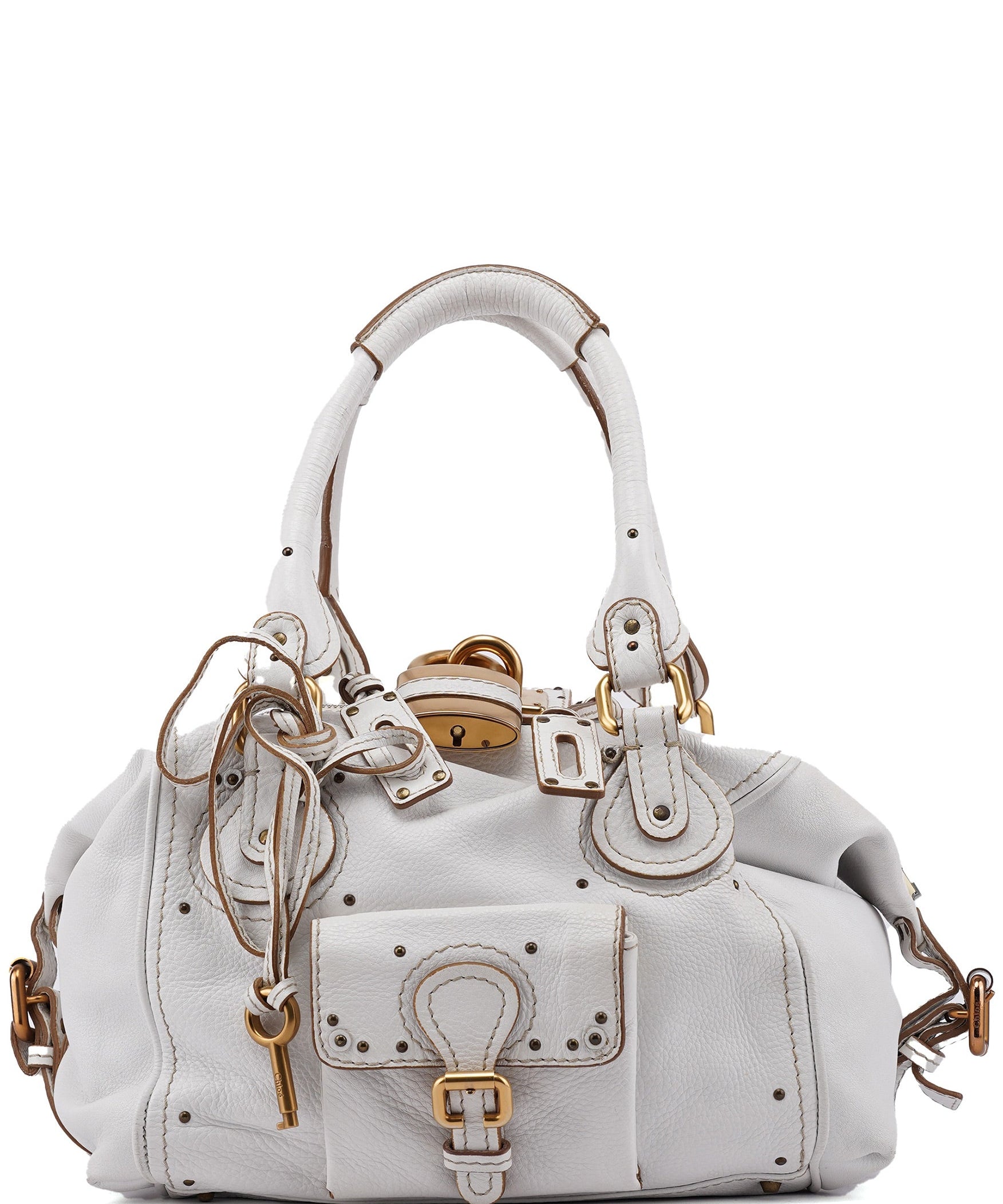 Chloe White Leather Paddington Pocket Shoulder Bag