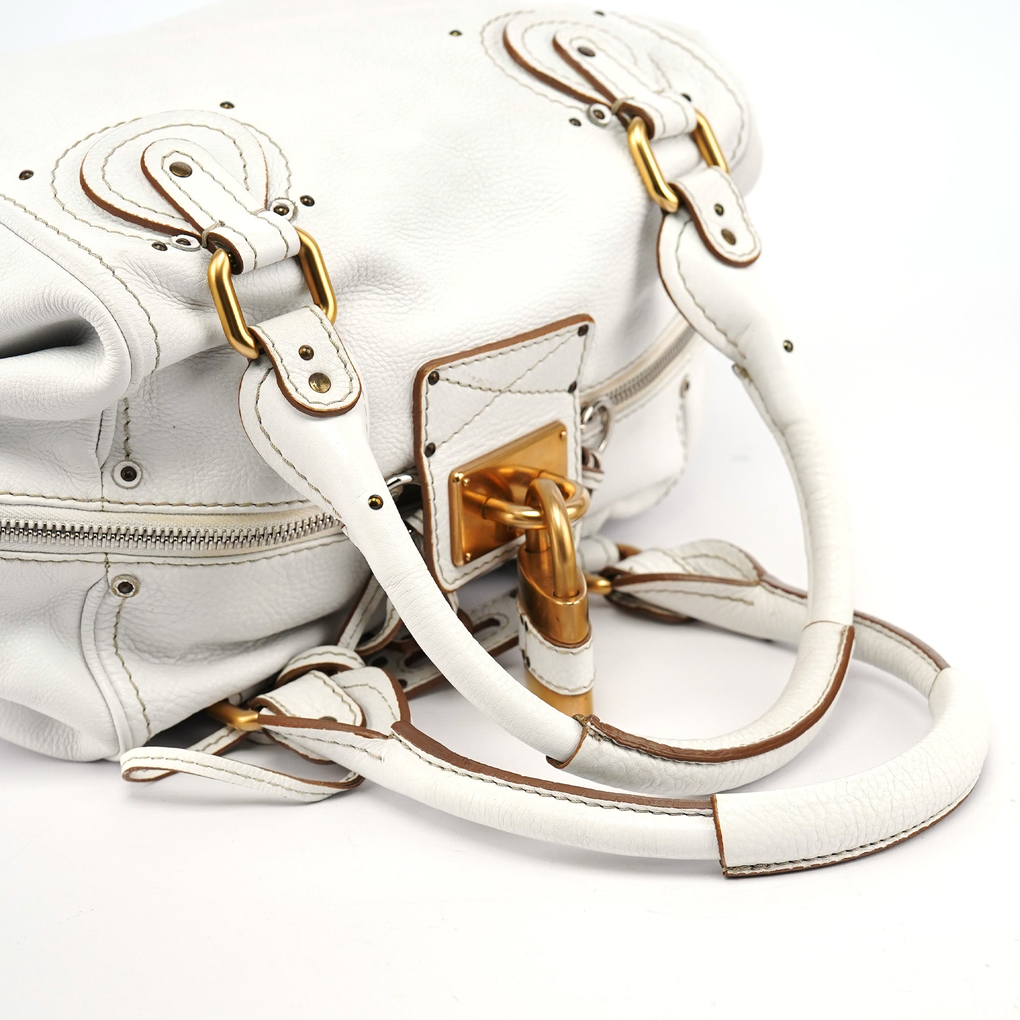 Chloe White Leather Paddington Pocket Shoulder Bag