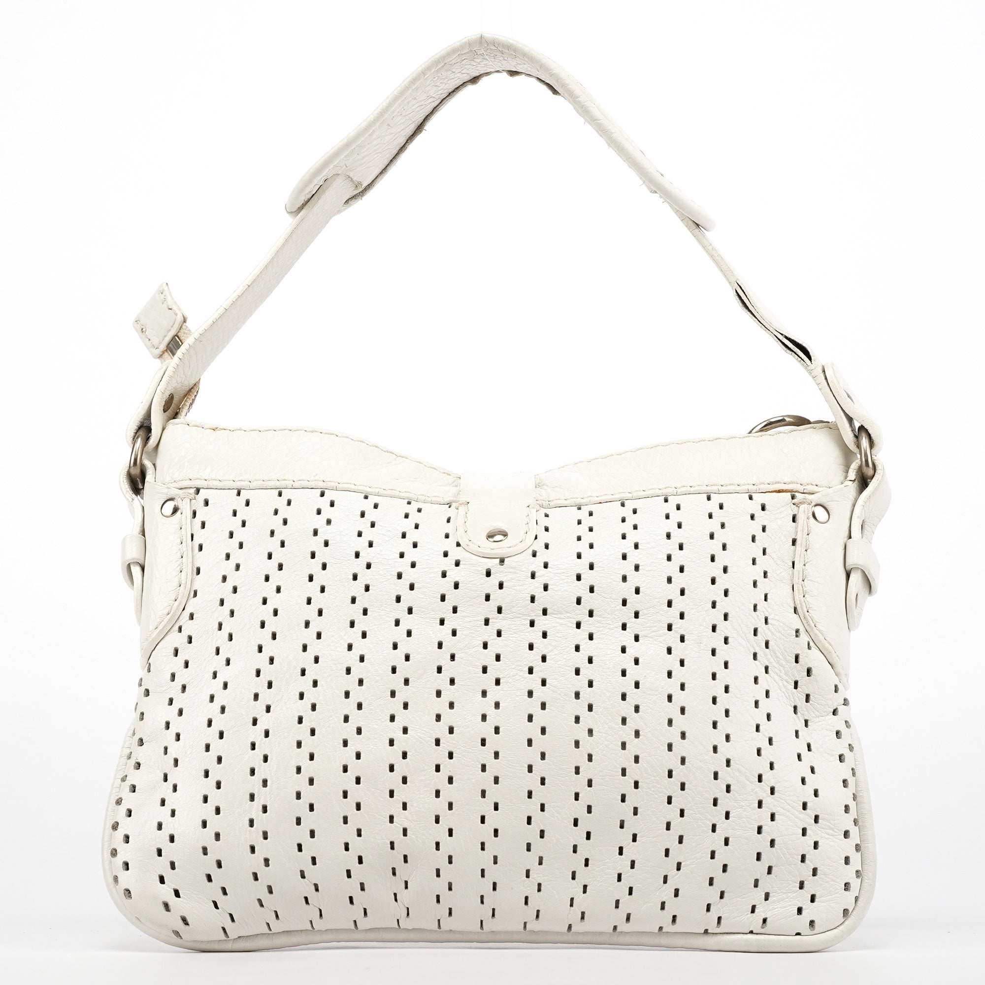 Chloe White Perforated Leather Shoulder Bag