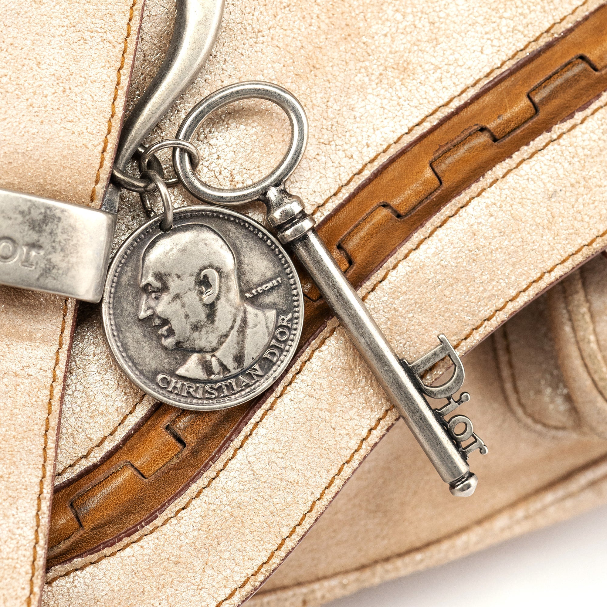 Christian Dior 2005 Beige Crackled Leather Gaucho Saddle Bag