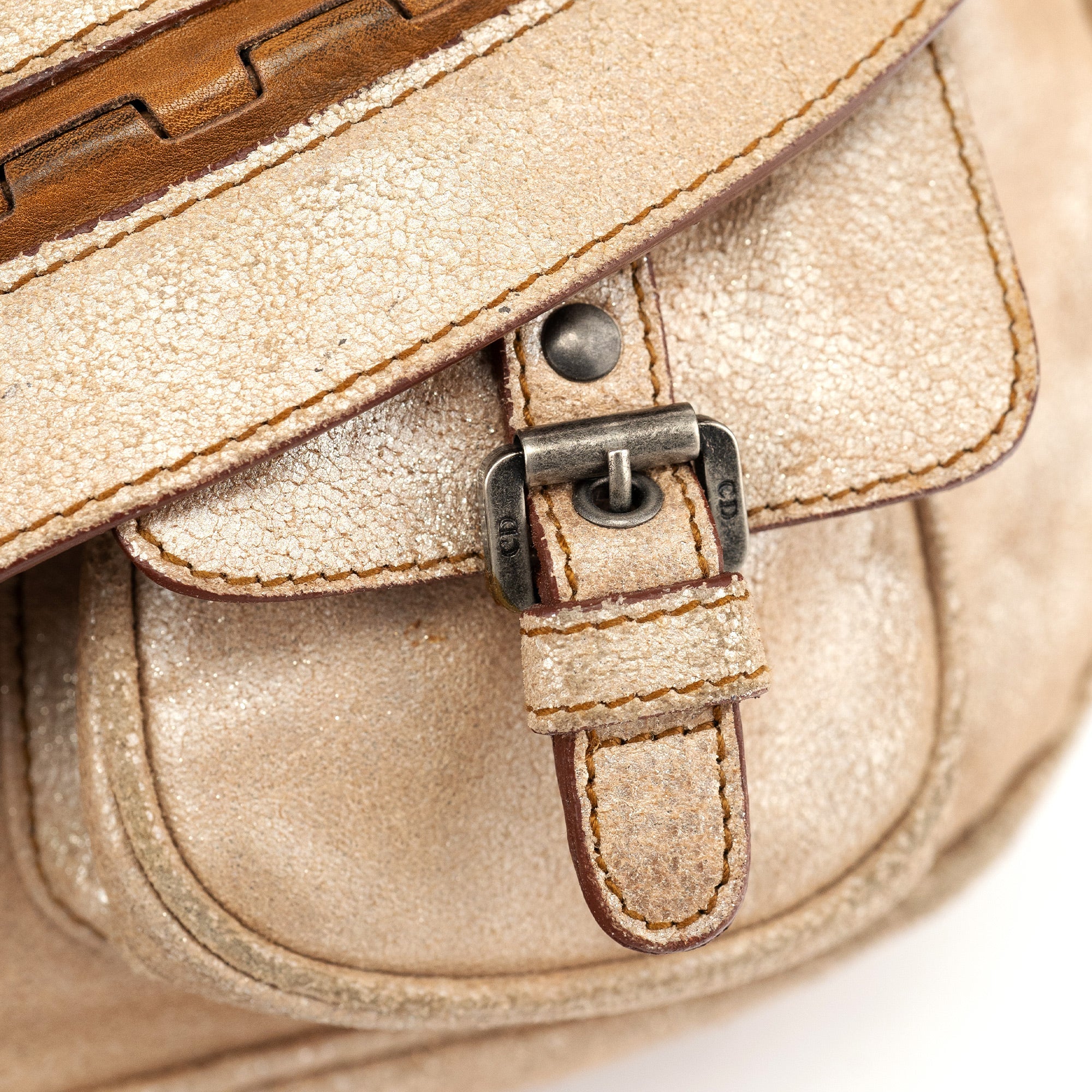 Christian Dior 2005 Beige Crackled Leather Gaucho Saddle Bag