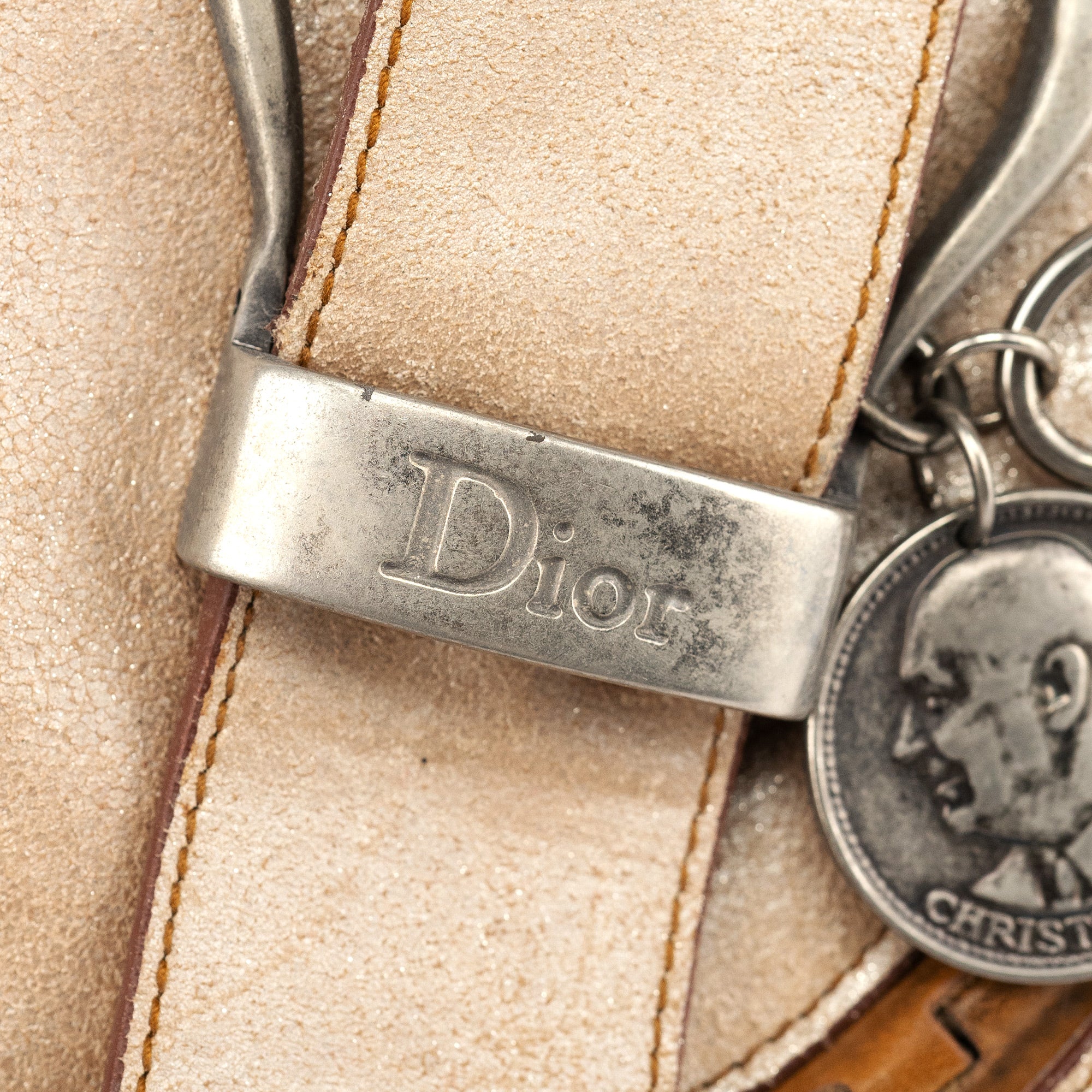 Christian Dior 2005 Beige Crackled Leather Gaucho Saddle Bag