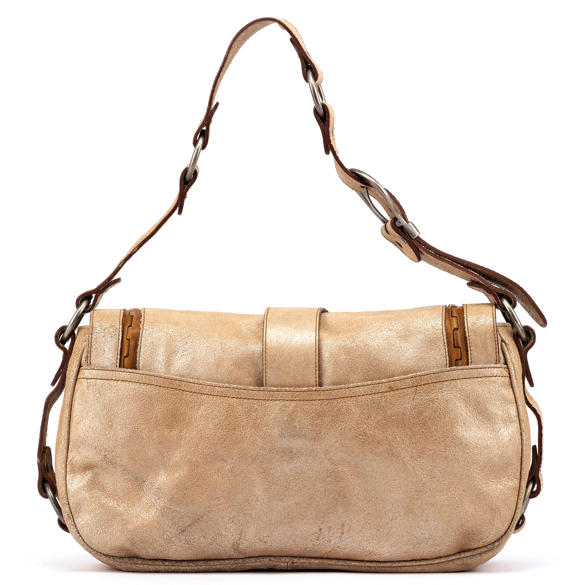 Christian Dior 2005 Beige Crackled Leather Gaucho Saddle Bag