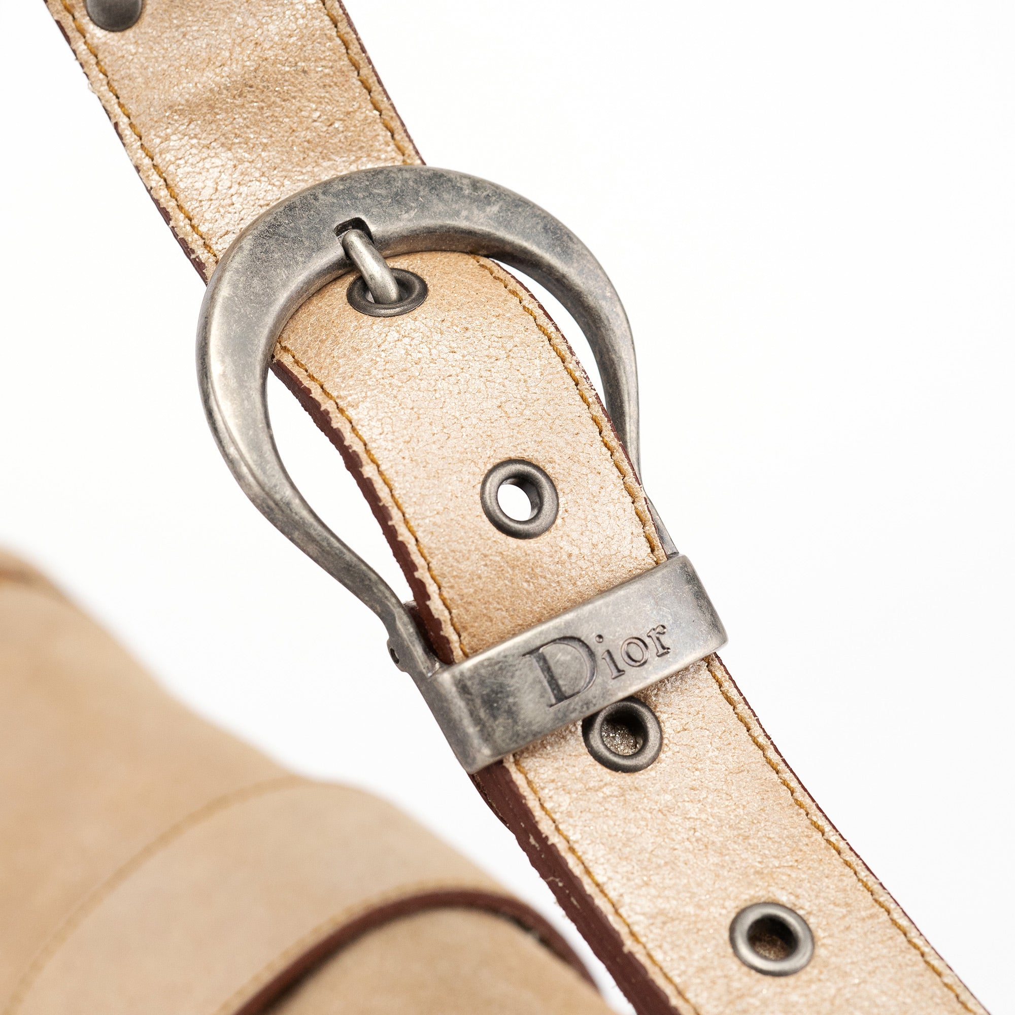 Christian Dior 2005 Beige Crackled Leather Gaucho Saddle Bag